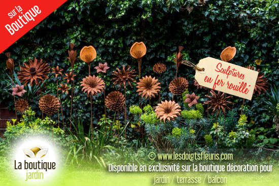 Scupltures en fer rouillé pour jardin - Les Doigts Fleuris
